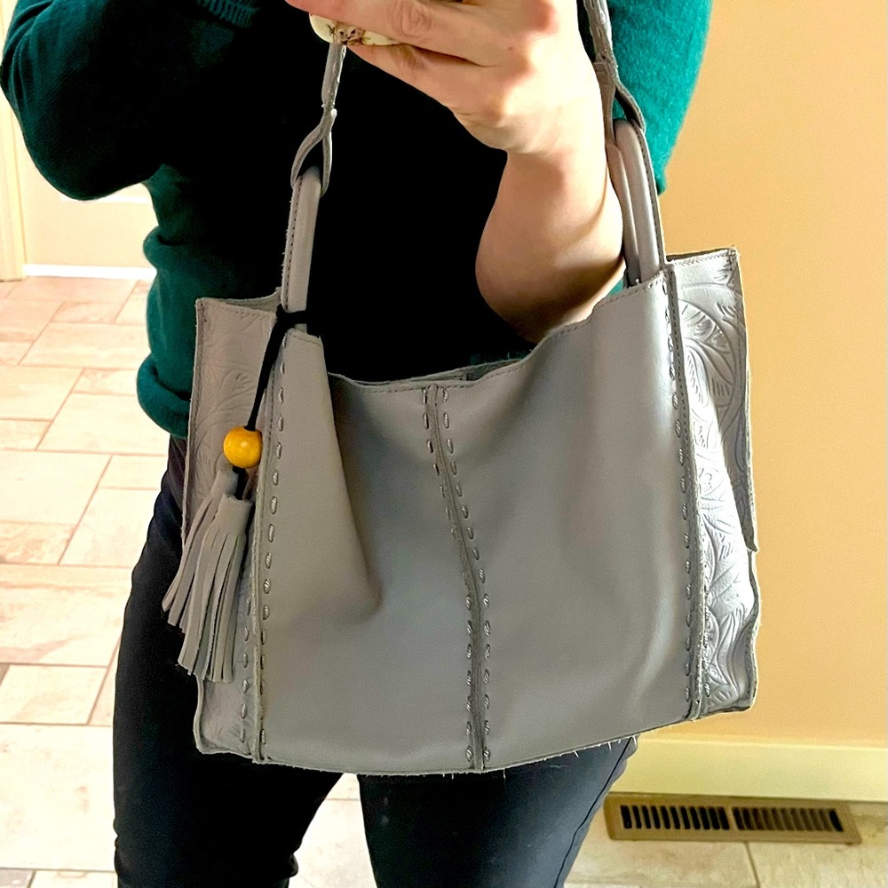 The Sak Gray Shoulder Bag with Tassel Detail